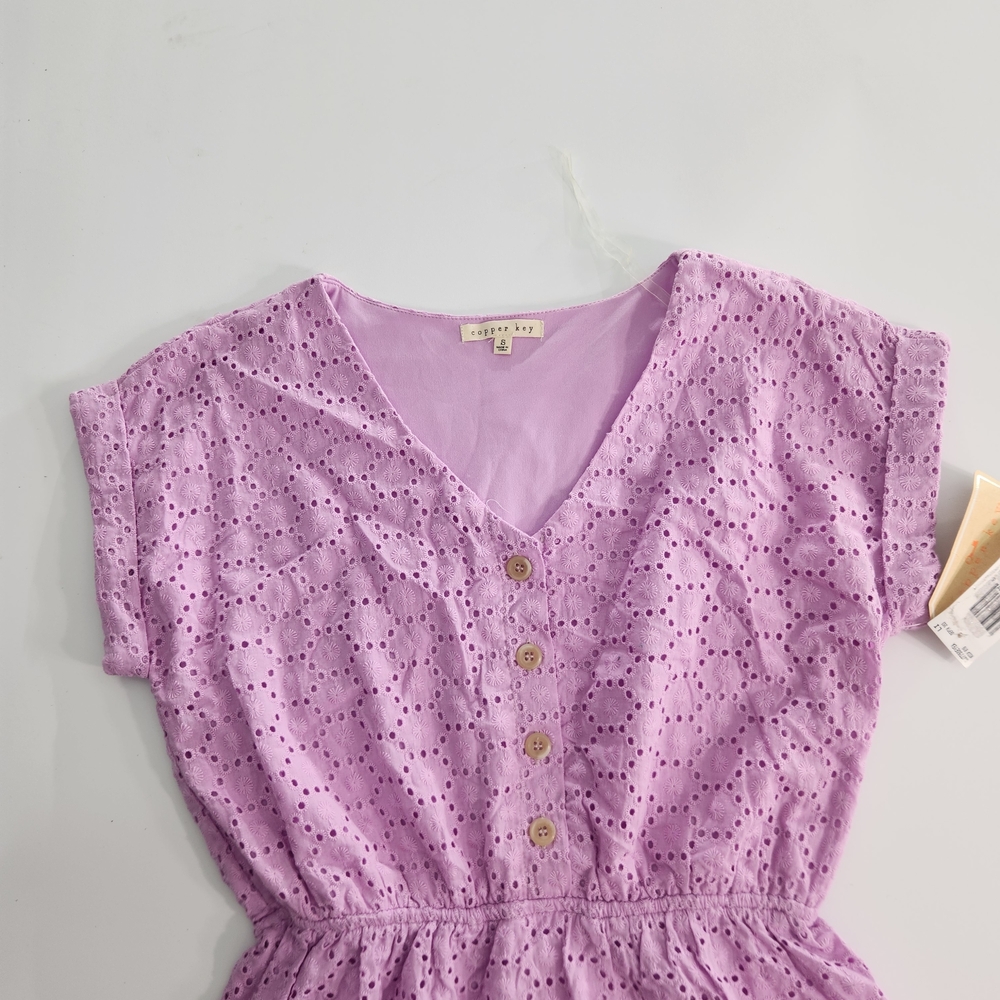 Copper Key Women's Dress Size S Lavender Eyelet Midi Short Sleeve V Neck NWT 01 - Picture 2 of 14